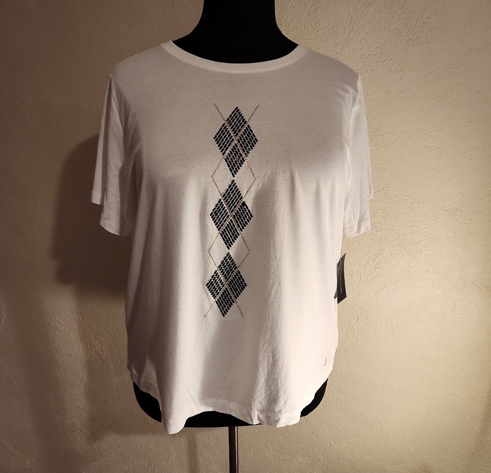 Tommy Hilfiger White Diamond Geometric Short Sleeve Tee 2X NWT